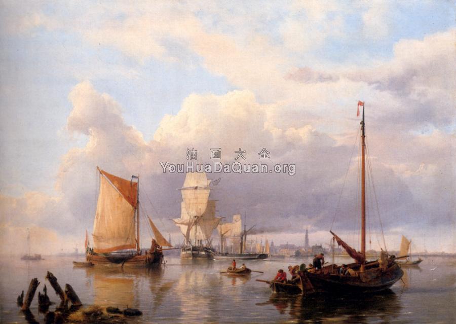 Shipping On The Scheldt With Antwerp In The Background - 约翰内斯·赫曼努斯·库库克